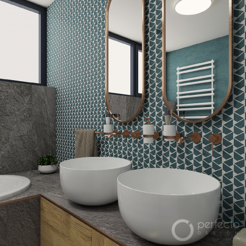 Modernes DOME-Badezimmer - Detailní pohled na umyvadla
