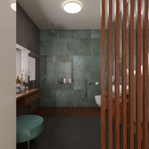 Badezimmer - Entwurf - Pohled od vstupu do sprchy
