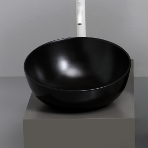 DOME OBLIQUO Waschtisch 450 x 450 x 240 mm auf der Tafel runden | Schwarz Glanz