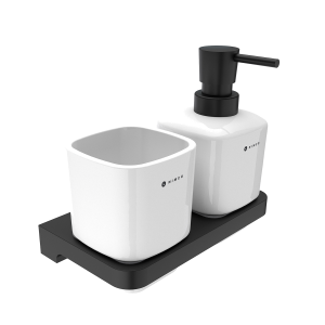Hygiene-Set Maya (Seifenspender und Becherhalter mit Keramikbecher) | schwarz-matt