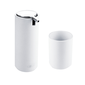 Badezimmerausstattungs-Serie OMI (Seifenspender und Zahnputzbecher)| stehend | weiß