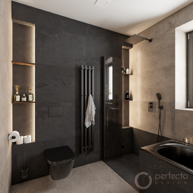 Modernes FLUX-Badezimmer - Pohled na sprchový kout a toaletu
