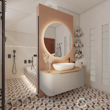 Modernes AGOSTINO-Badezimmer - Pohled od toalety k umyvadlu